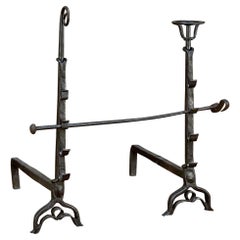 Antique 18th Century Hand-Forged Fireplace Andiron Set