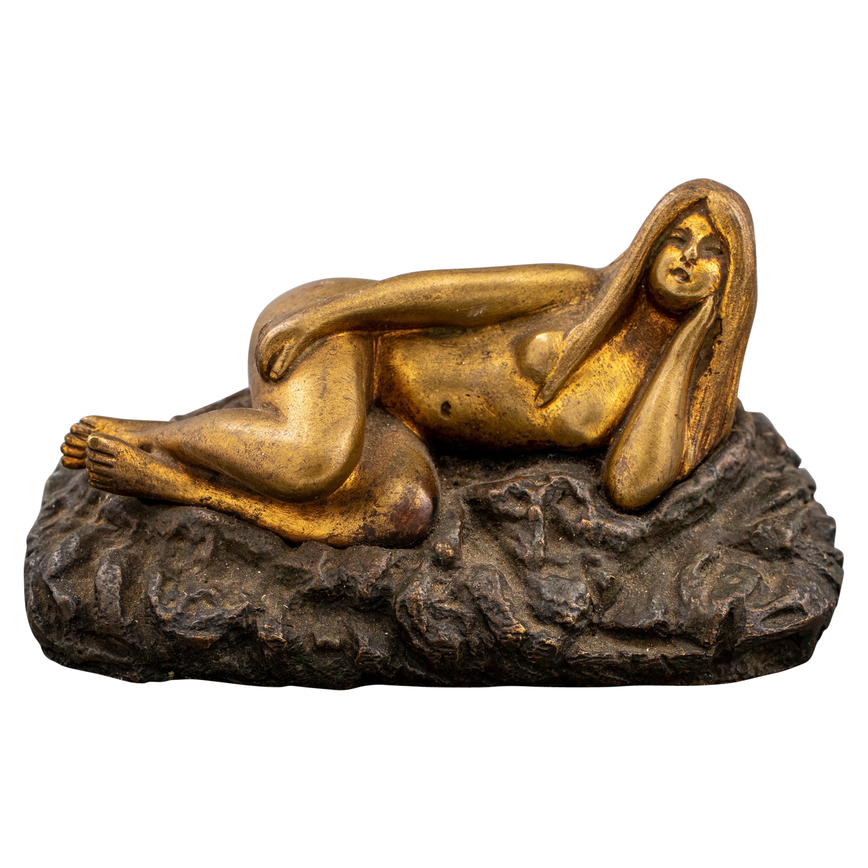 Erotic Bronze of a Recumbent Nude Woman