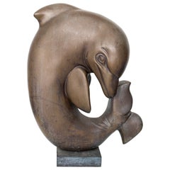 Vintage Modern Bronze Sculpture of a Dolphin
