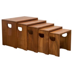 Vintage Modernist Crafted Oak Nesting Tables