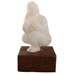 Modern J. West Signed Alabaster Sculpture of Woman