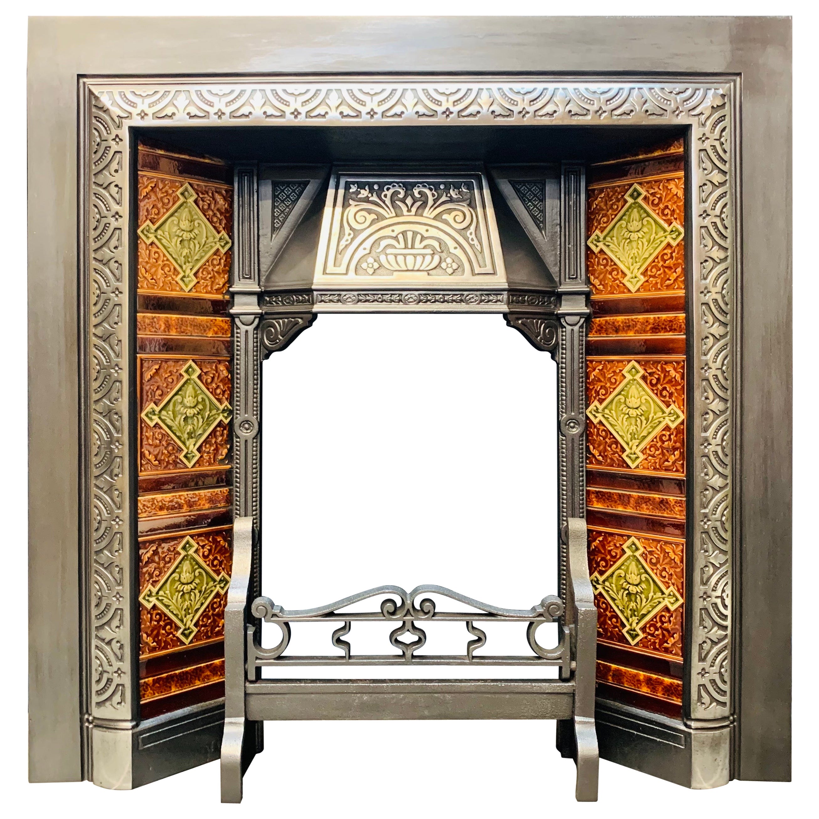 19th Century Scottish Tiled Cast Iron Fireplace Insert