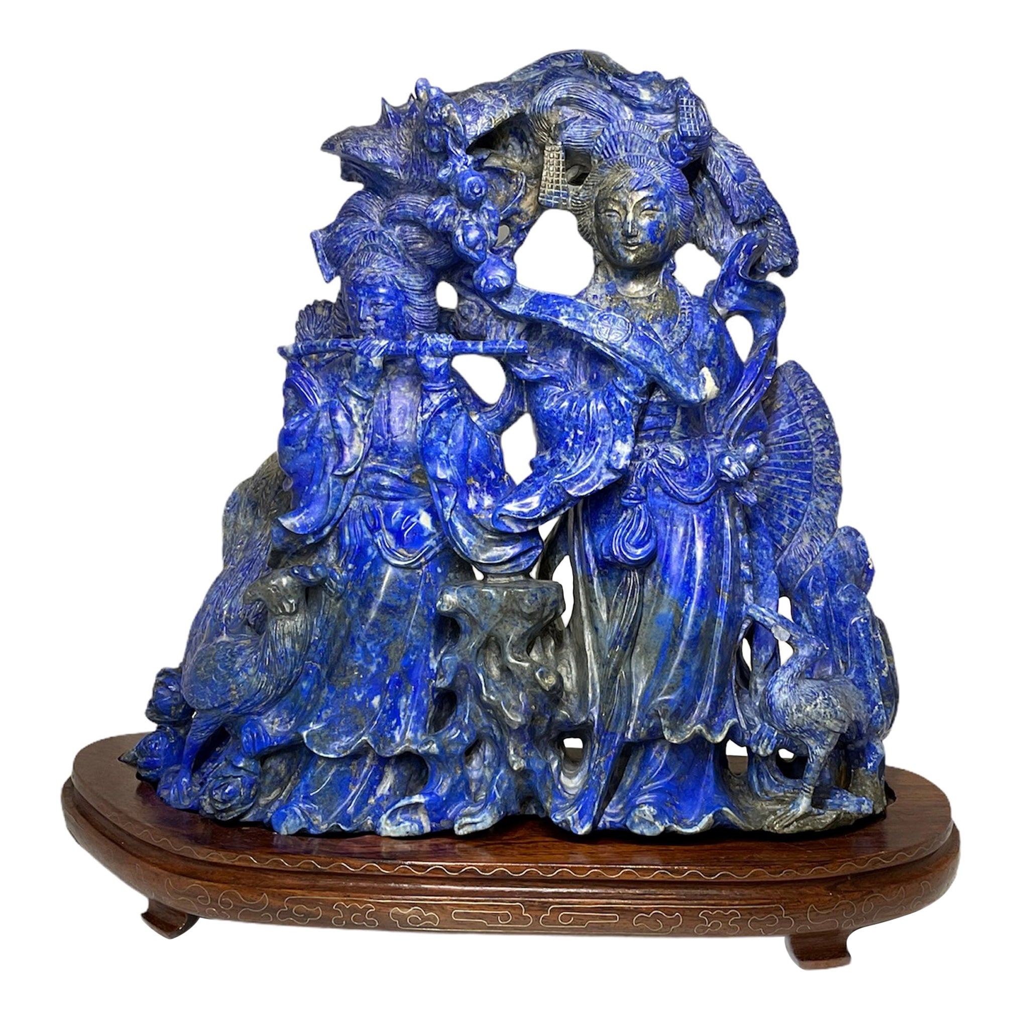 Chinese Lapis Lazuli Carved Group of Figures Sculpture For Sale