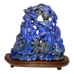 Chinese Lapis Lazuli Carved Group of Figures Sculpture