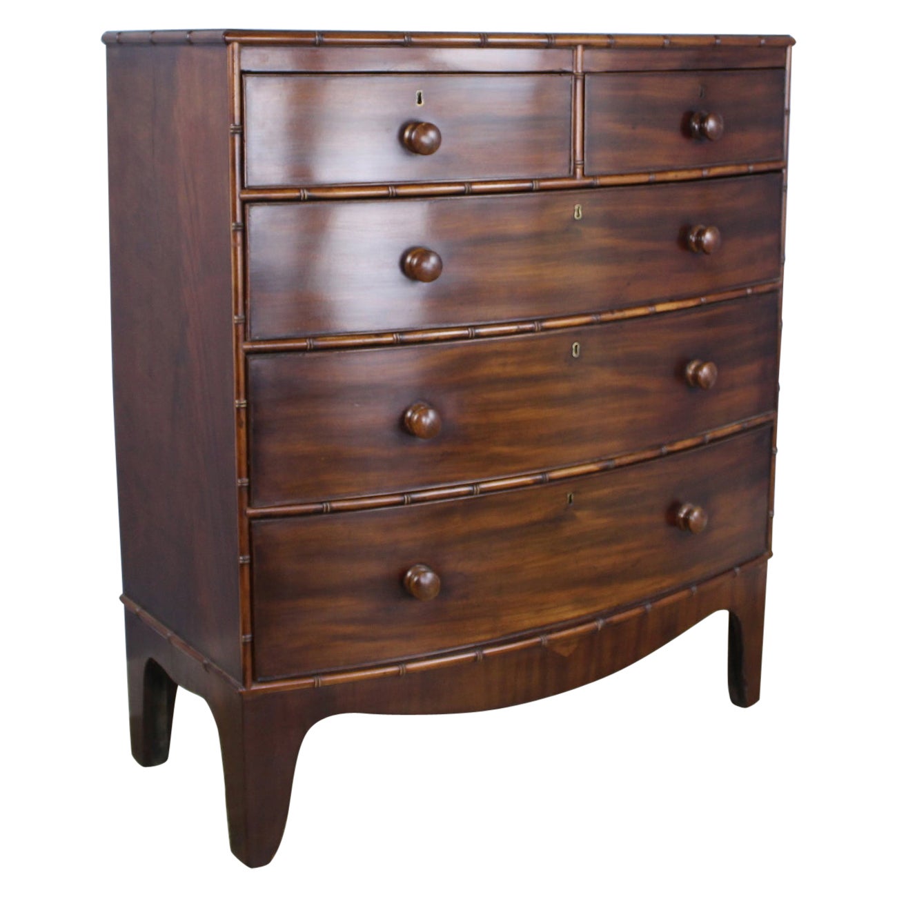 Regency Mahogany Bowfront Faux Bamboo Chest of Drawers