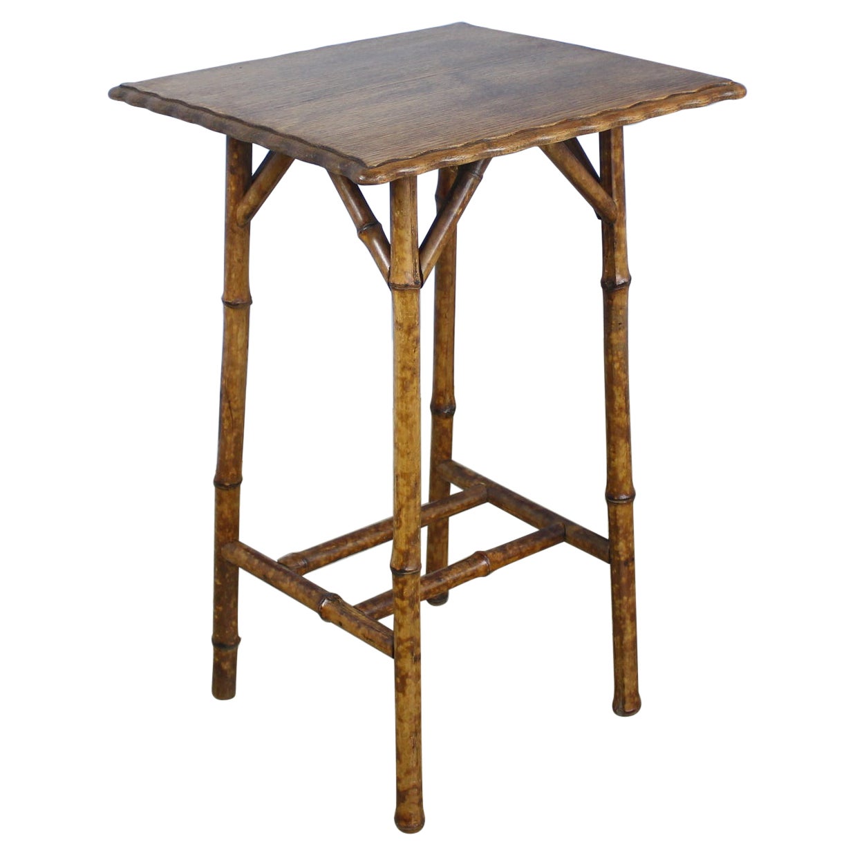 Bamboo Side Table with Green Leather at 1stDibs