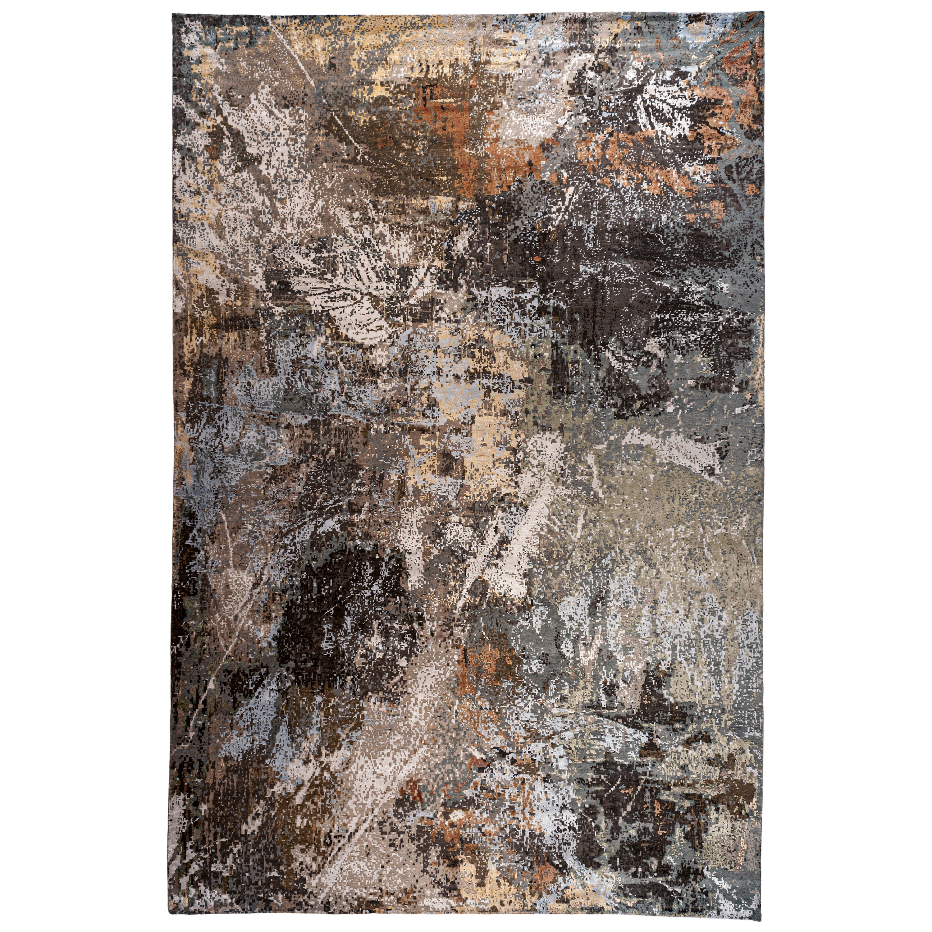 Black and Gold Abstract Design Rug For Sale