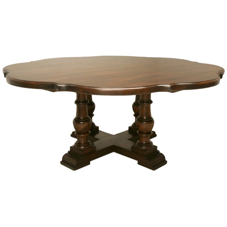 Hand-Made French Inspired Oak Cloverleaf Dining Table Available in Any Dimension For Sale