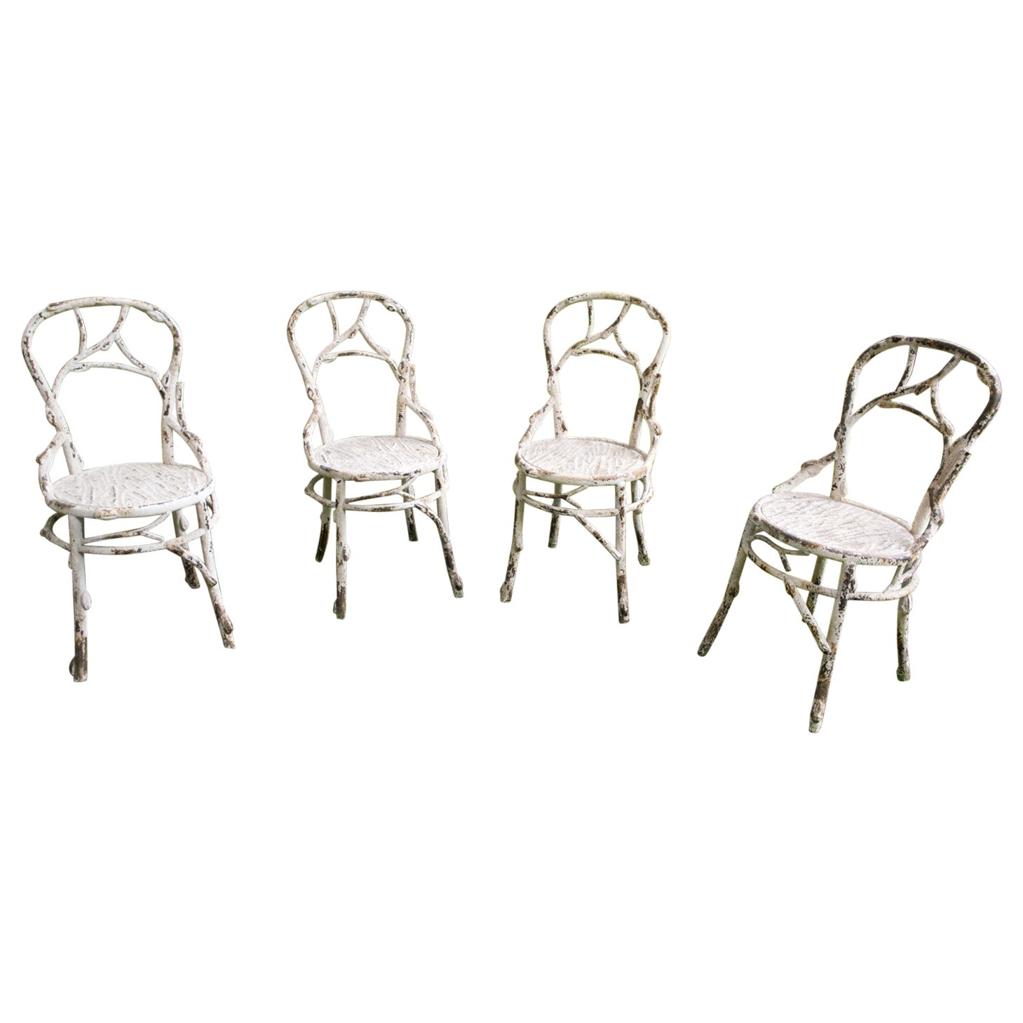 Set of 4 Faux Bois Metal Chairs