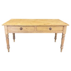 Rustic British Antique Scrubbed Pine Desk, Console or Kitchen Prep Table