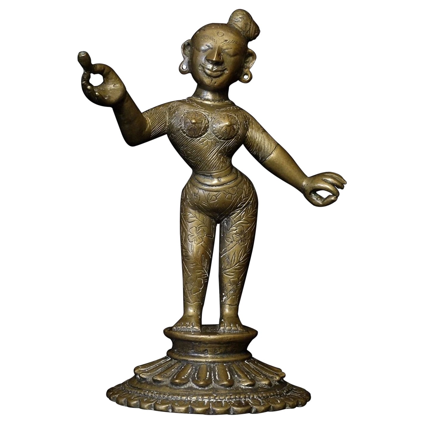 18thc Large Antique Solid Cast South Indian Female Deity, Uma 9668 For Sale