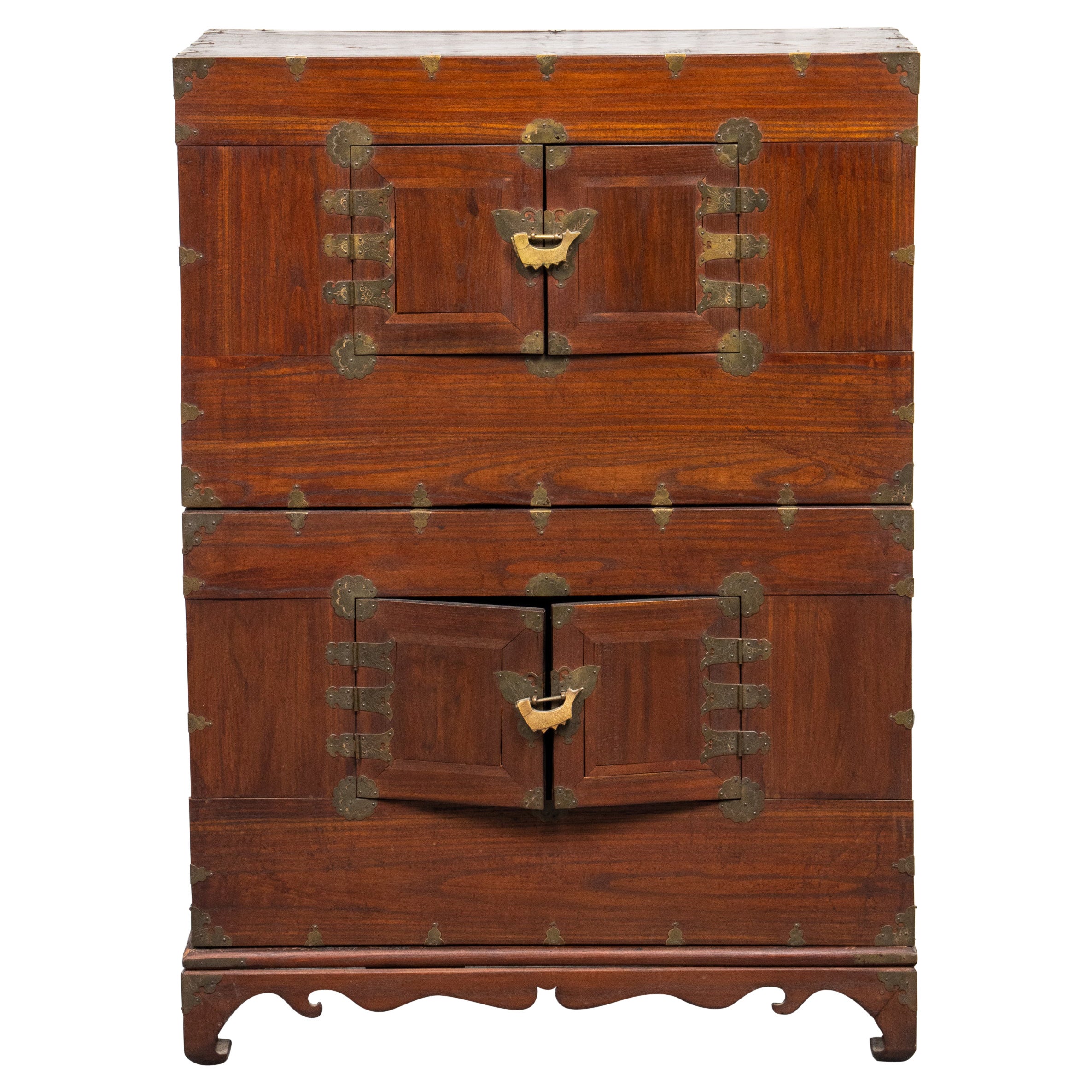 Asian Brass Mounted Hardwood Cabinet on Stand