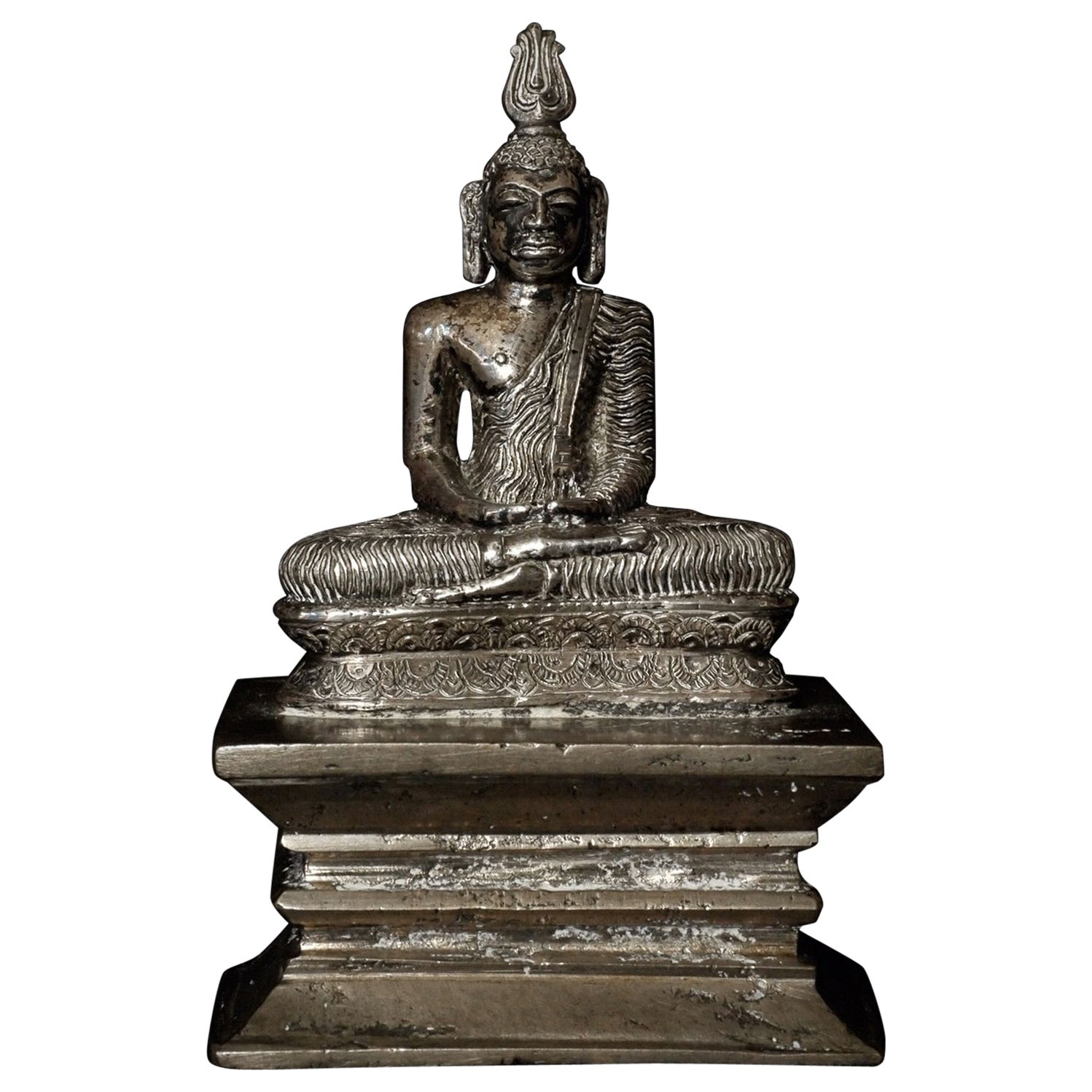 Solid Silver 18thC Lankan Buddha, 9604 For Sale