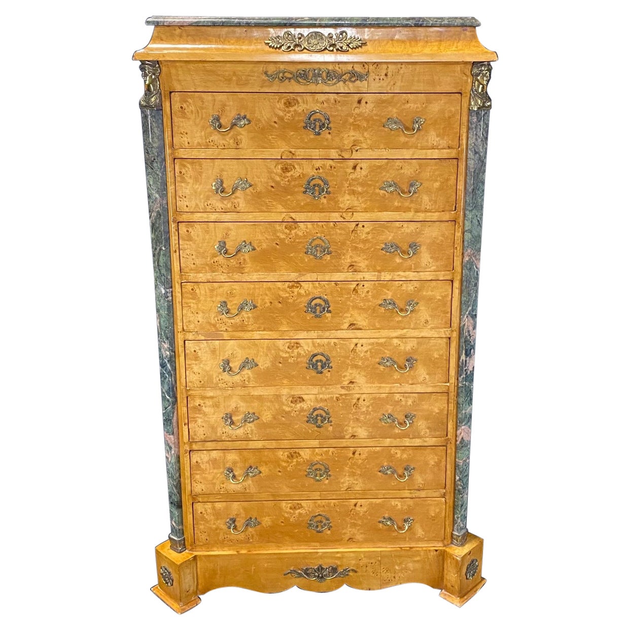 Exquisite French Louis XVI French Linen Chest or Commode with Marble Top