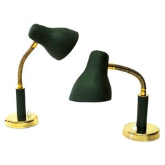 Green Metal and Brass Table -or Wall Lamp Pair from NK, Sweden, 1950s