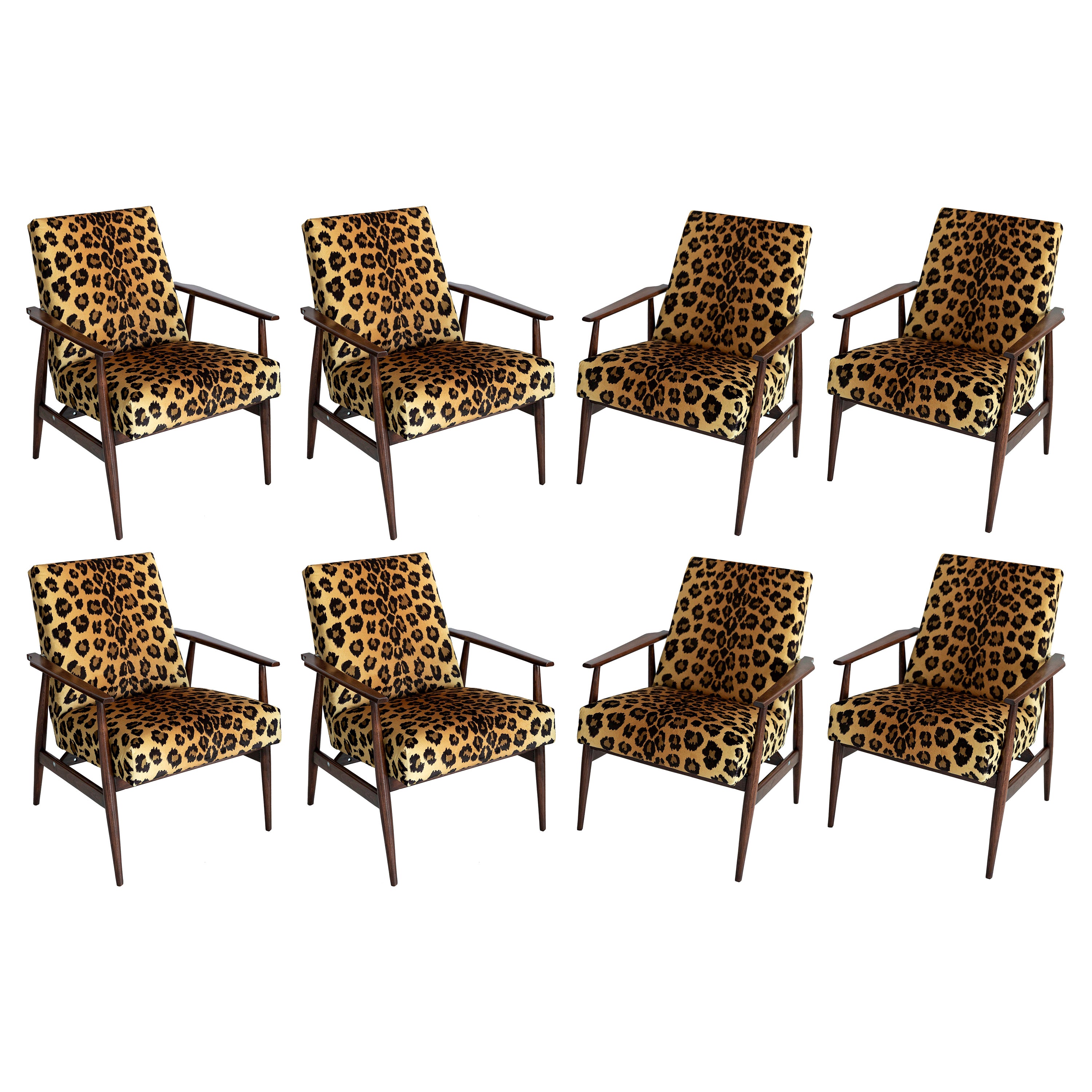 Ensemble de huit fauteuils en velours imprimé léopard du milieu du siècle dernier, H. Lis, années 1960 en vente