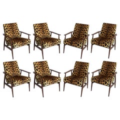 Set of Eight Midcentury Leopard Print Velvet Dante Armchairs, H. Lis, 1960s