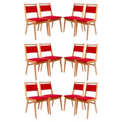 Set of Twelve 20th Century Red Velvet Chairs, by Rajmund Halas, Poland, 1960s