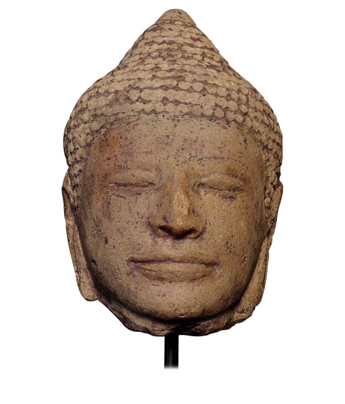 13/14. Jh. Thai- oder Khmer-Buddhakopf aus massiver Terrakotta, 7278