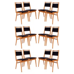 Vintage Set of Twelve 20th Century Black Velvet Chairs, Poland, 1960s