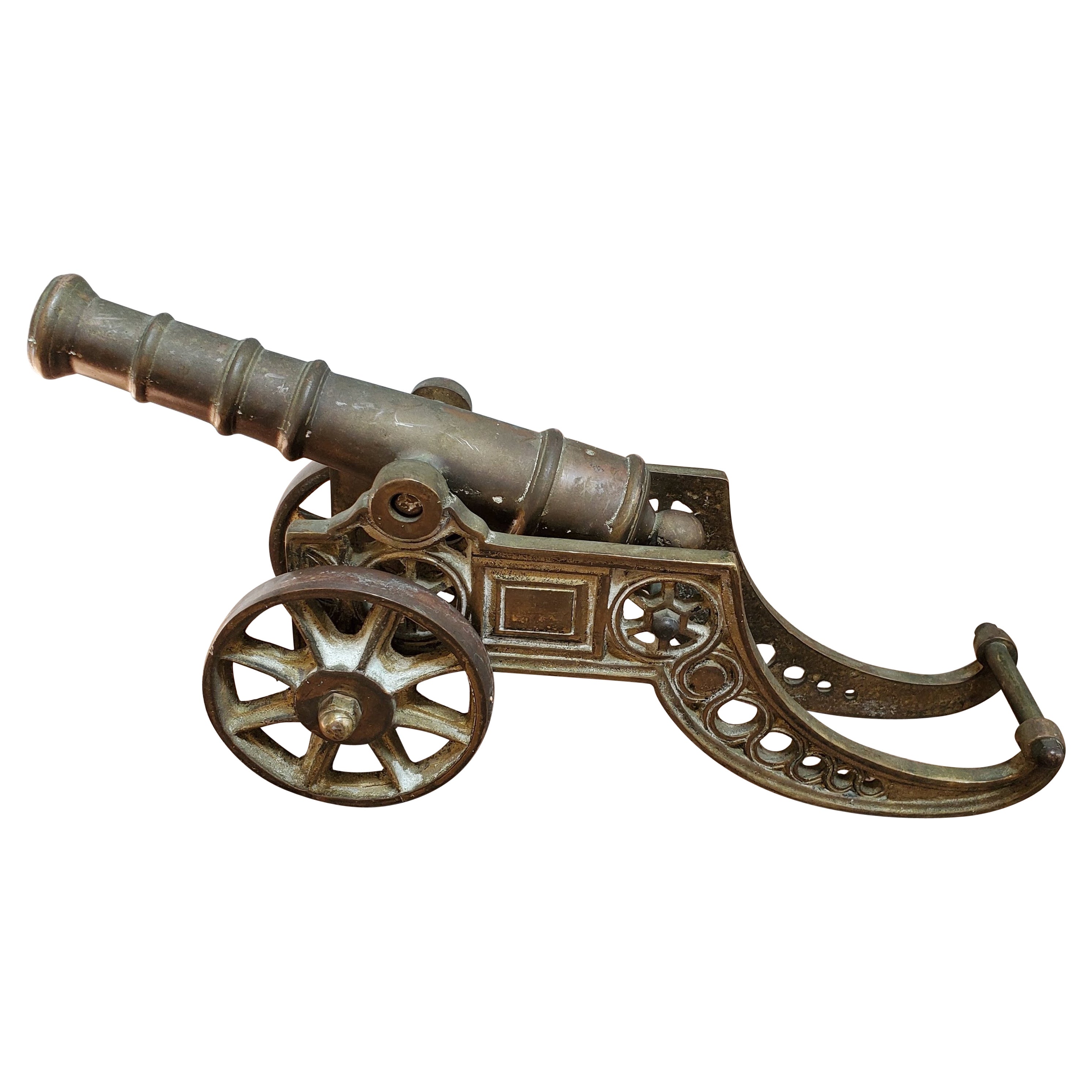 Victorian Solid Brass Miniature Cannon with Working Wheels and Moving Barrel