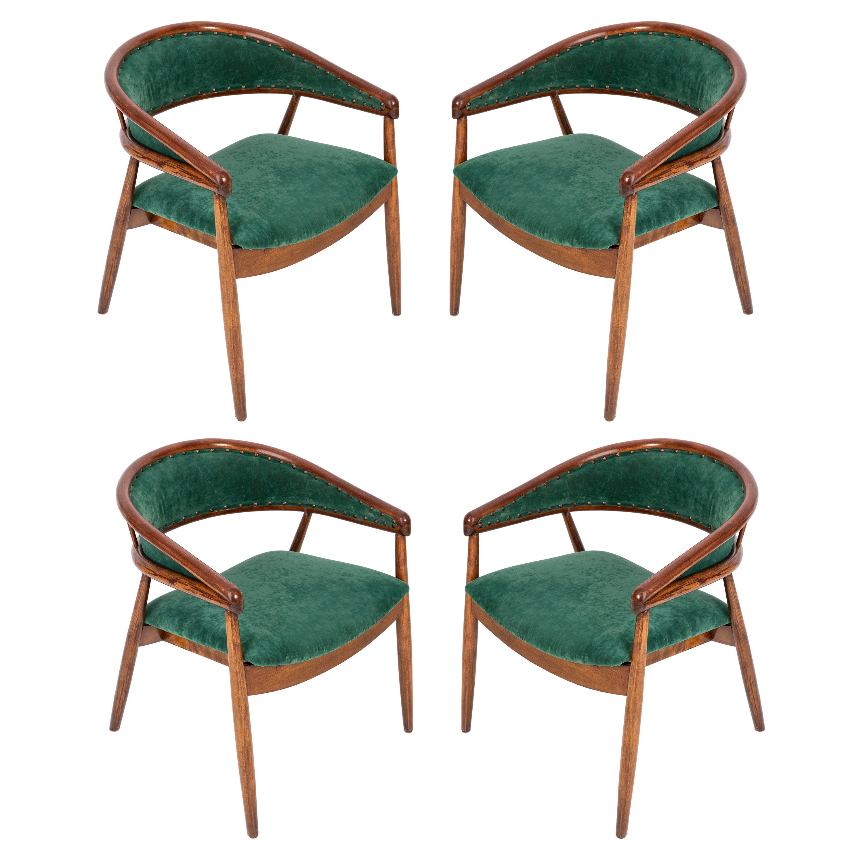 Set of Four Vintage James Mont Bent Beech Armchairs, Dark Green, Europe, 1960s For Sale