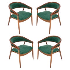 Set of Four Vintage James Mont Bent Beech Armchairs, Dark Green, Europe, 1960s