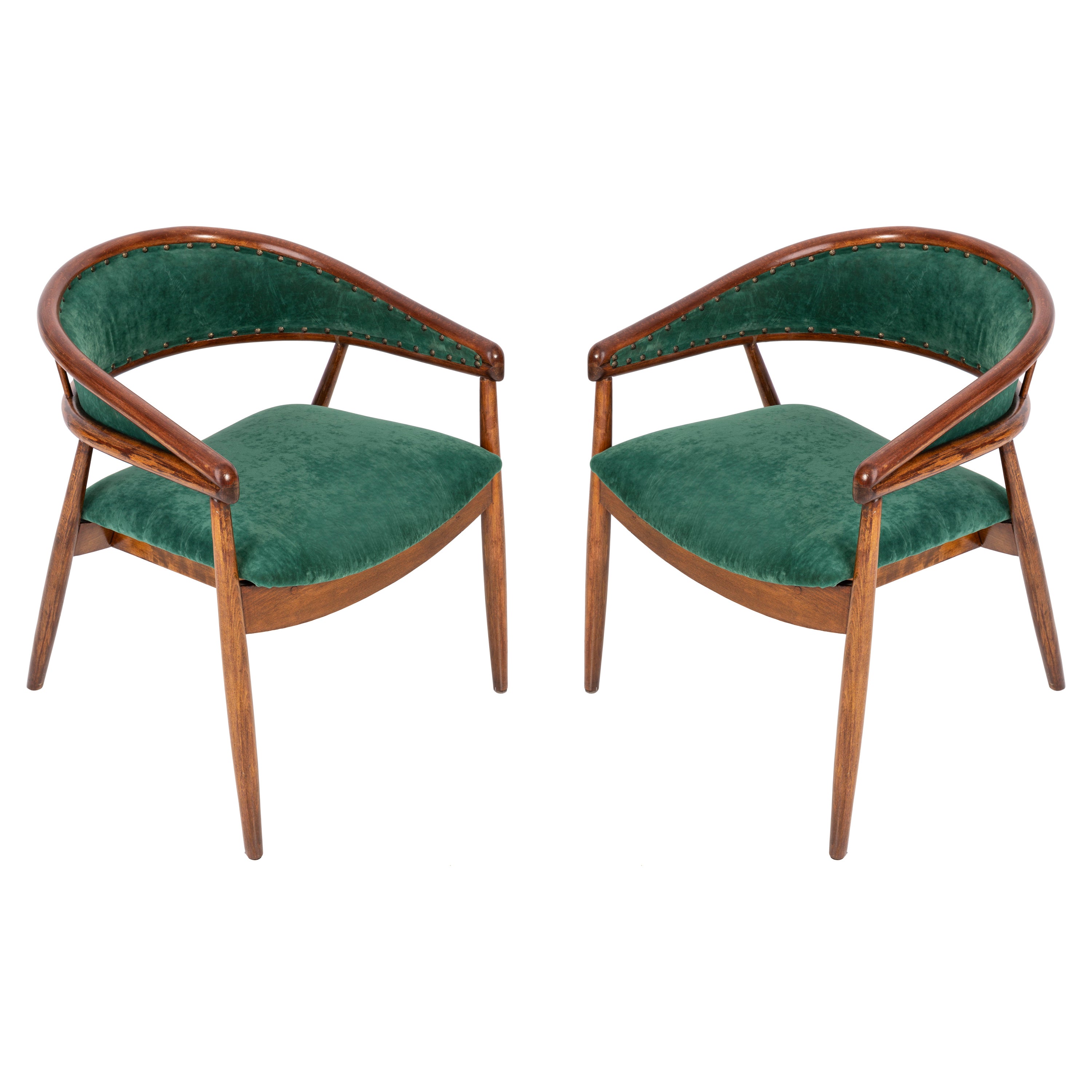 Set of Two Vintage James Mont Bent Beech Armchairs, Dark Green, Europe, 1960s For Sale