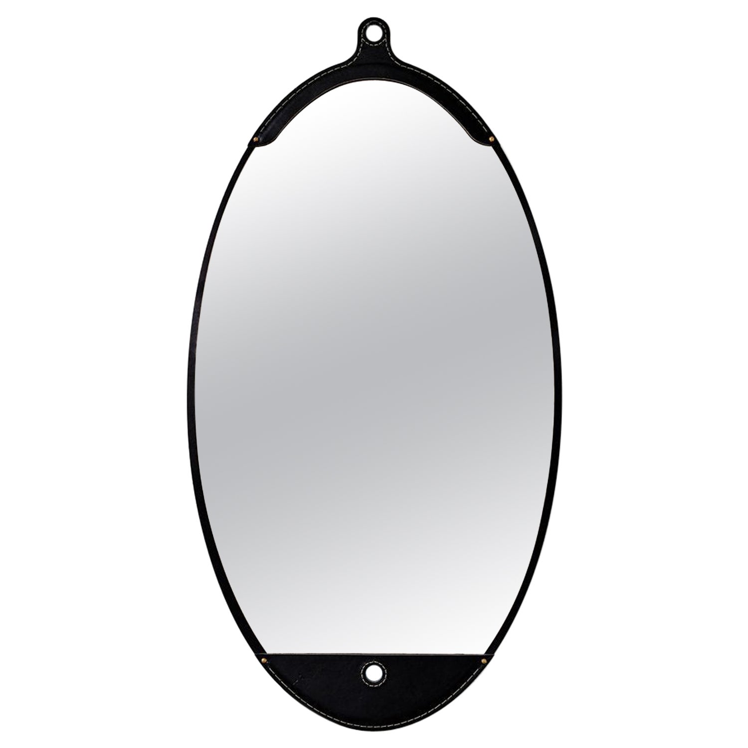 Black Leather Modern Long Oval Fairmount Wall Mirror