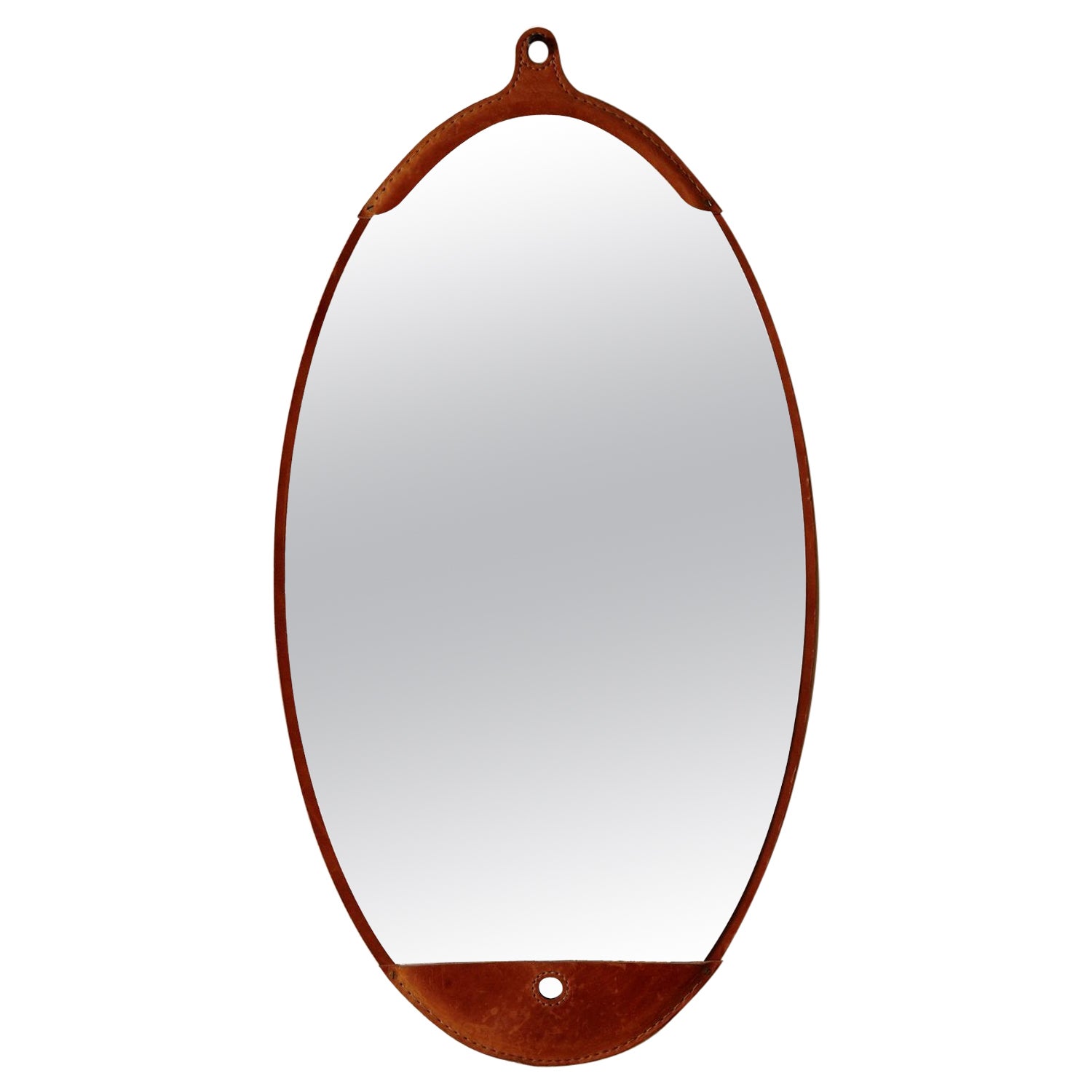 Modern Tan Leather Fairmount Wall Mirror, Long