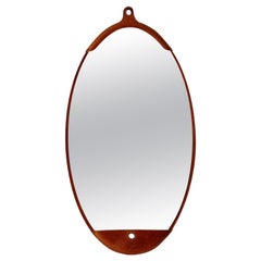 Modern Long Oval Fairmount Mirror in Tan Leather