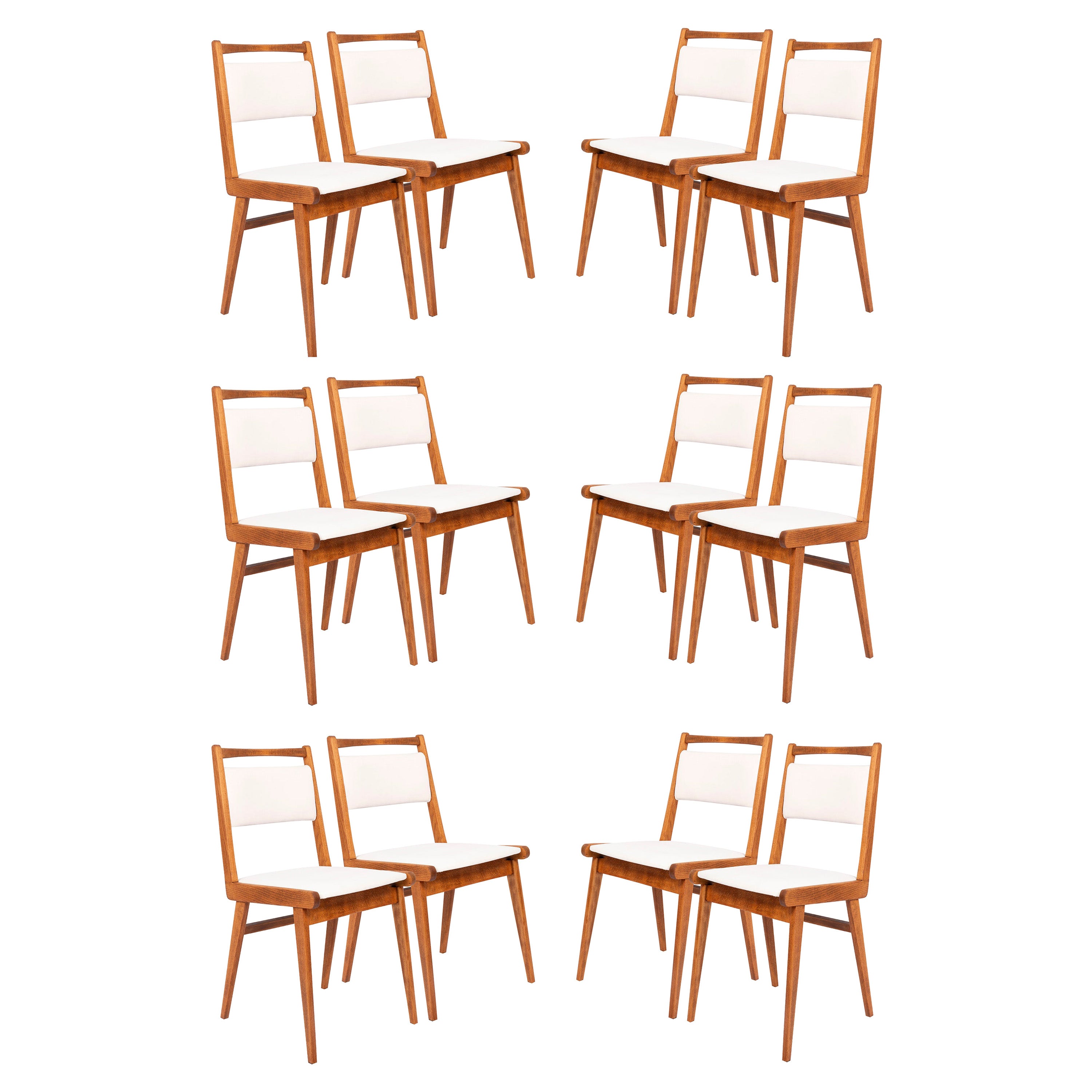 Ensemble de douze chaises en velours blanc du XXe siècle, Pologne, années 1960