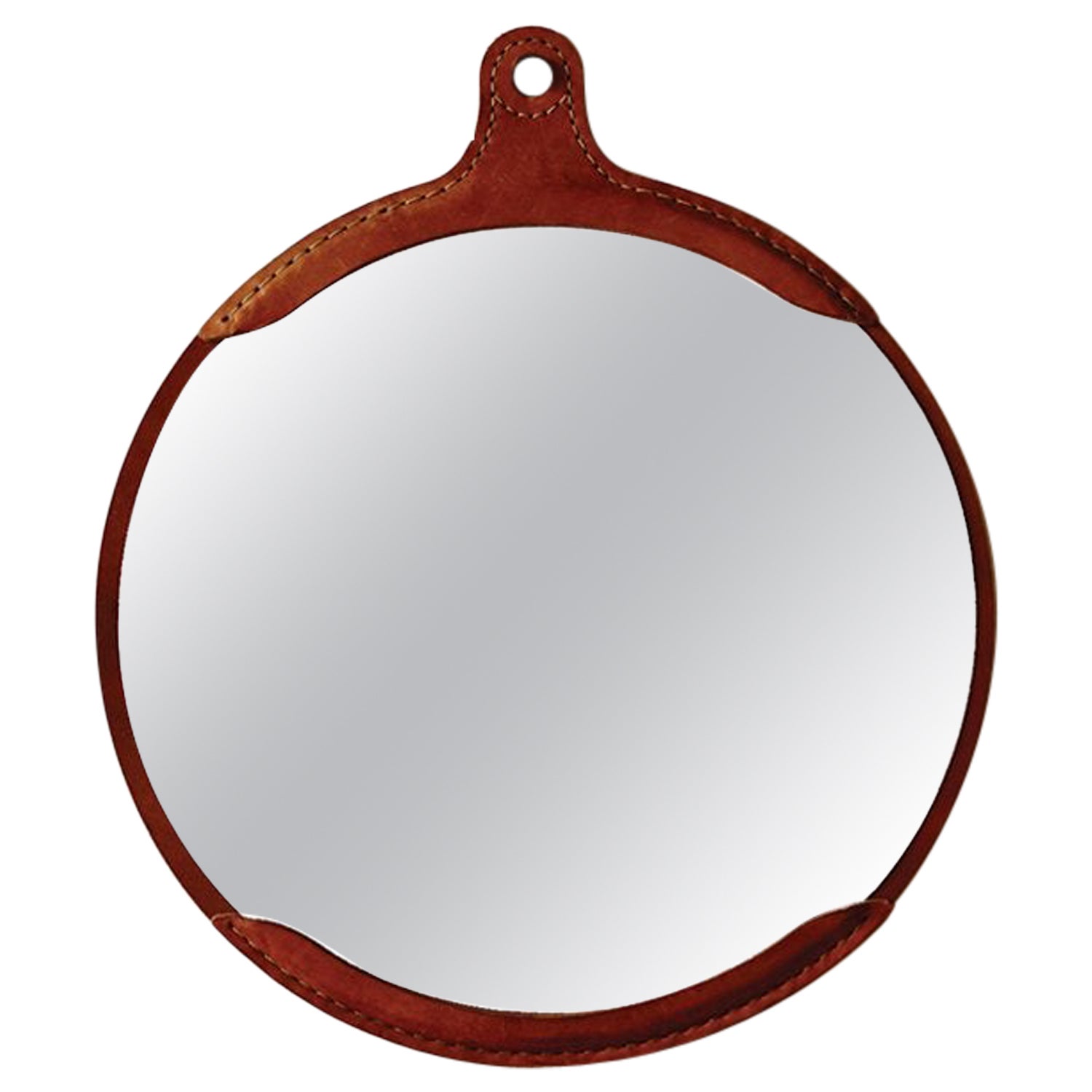 Modern Tan Leather Fairmount Wall Mirror For Sale
