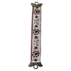 Vintage Miniature Embroidered Bell Pull with Brass Ornaments 