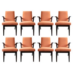 Set of Eight Vintage Chairs in Orange Velvet by Mieczyslaw Puchala, 1960s