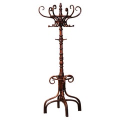 Antique Early 20th Century Carved Bentwood Swivel "Perroquet" Coat Stand Thonet Style