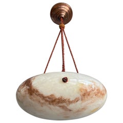 Antique & Rare Koi Color Alabaster, Rope and Copper Chandelier / Pendant Light