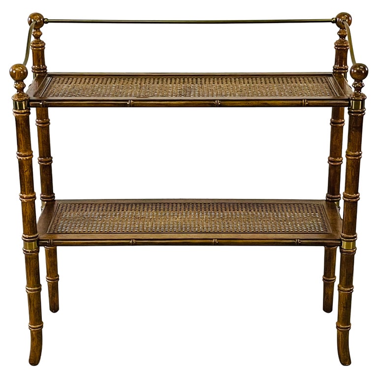 Bamboo Style Two Tier Caned Bookshelf For Sale at 1stDibs