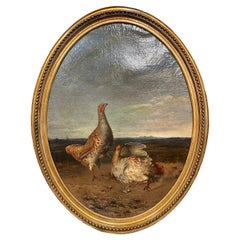18th Century French Oil on Canvas Pheasant Painting in Gilt Frame Signed Gerard