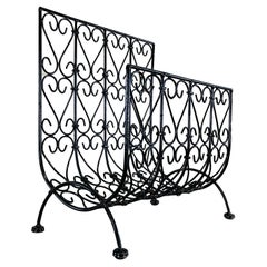 Vintage 1960s Black Scroll Metal Magazine Rack
