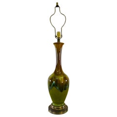 1960s Brown & Green Drip Glaze Ceramic Table Lamp