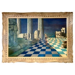 Mid Century Surrealist Original Signed Oil Painting After Salvatore Dali