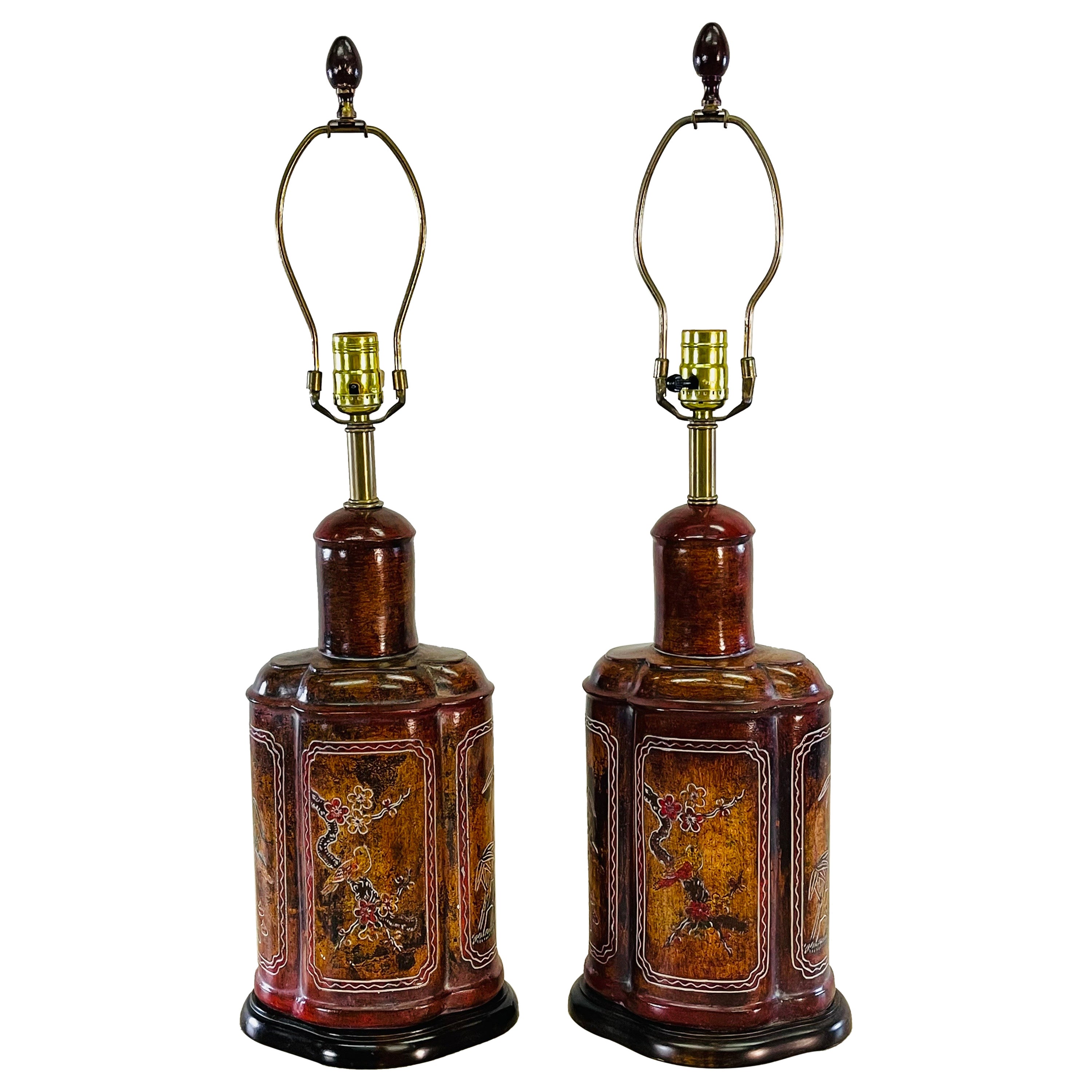 Frederick Cooper Asian-Style Wood Table Lamps, Pair