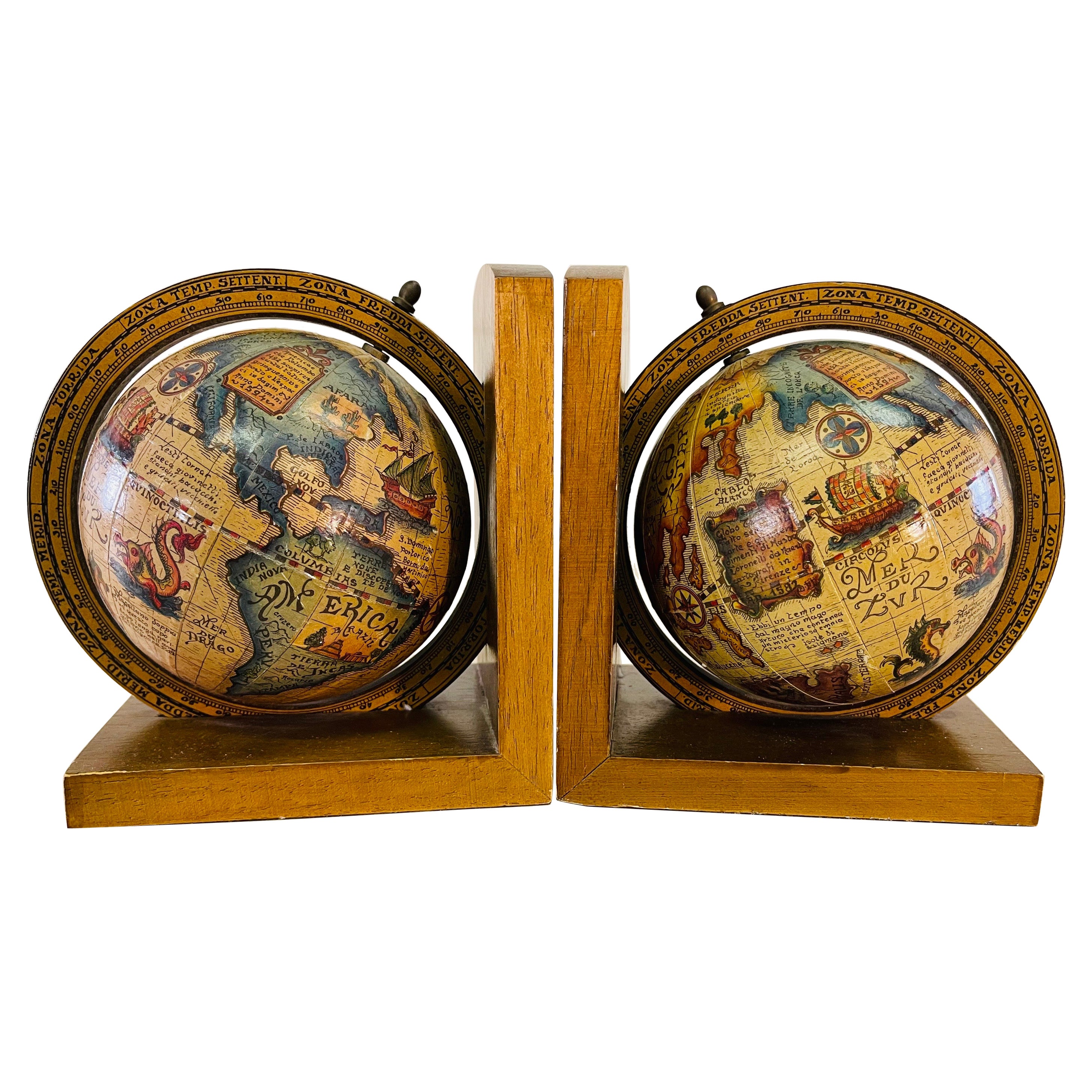 1970s Italian World Globe Bookends