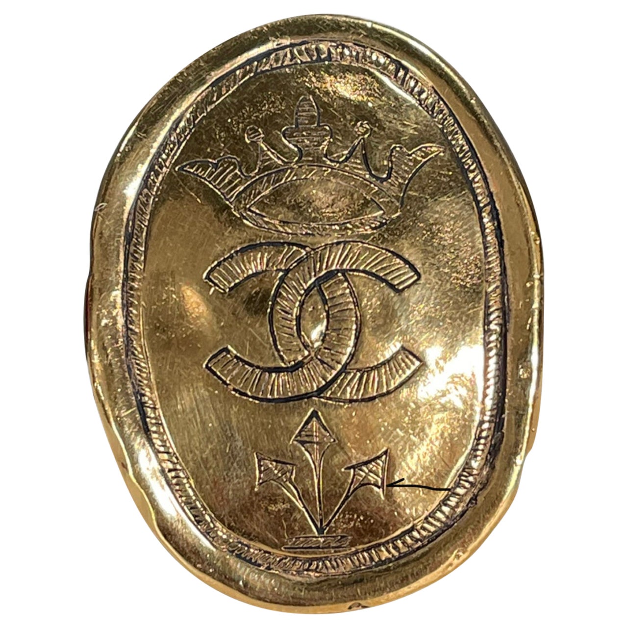 Vintage Chanel Regal Crown Logo Coin Medallion Brooch