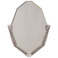 French Deco Wall Mirror with Geometric Half Frame, c. 1930s