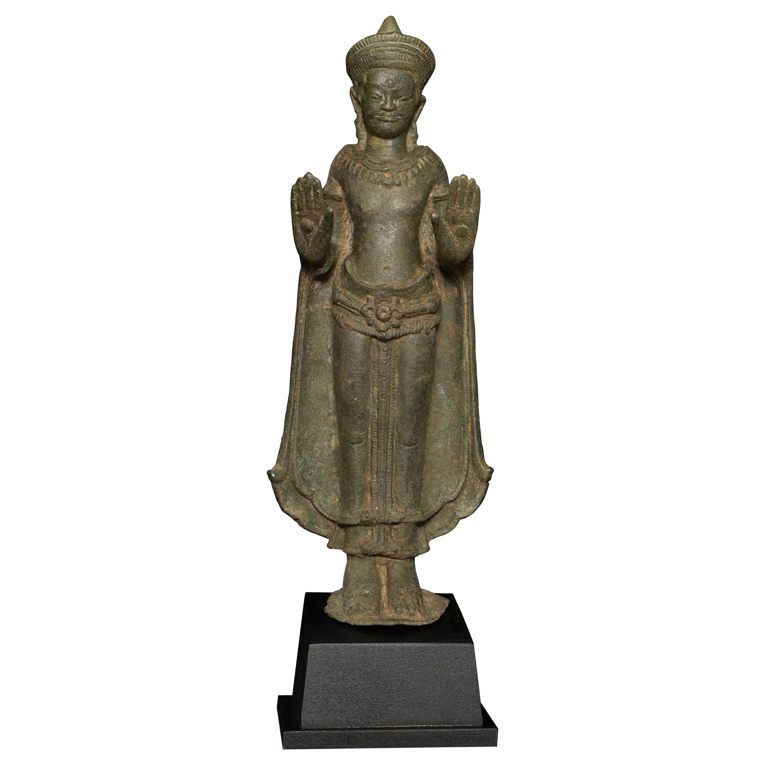 Solid-Cast 12/13thC Cambodian Bronze Buddha, 7765