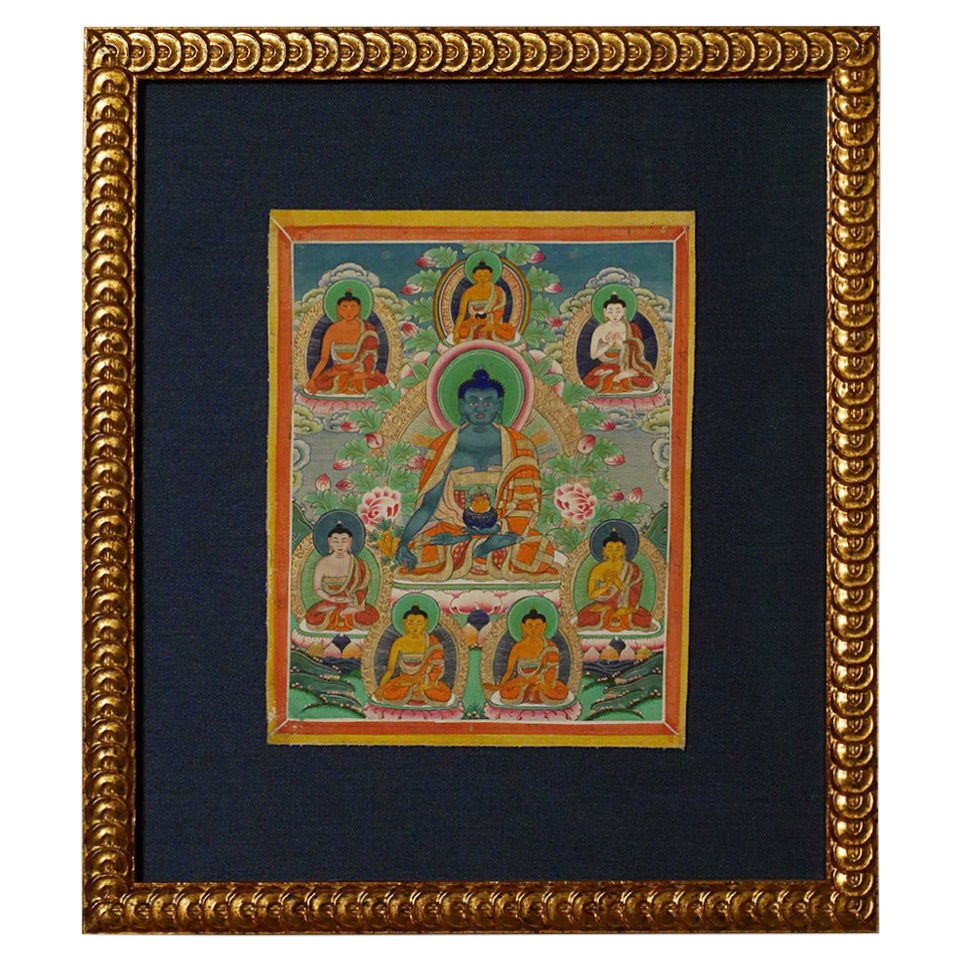 Early 20th Century Mongolian Vivid Small Thangka, 7845 For Sale