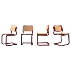 Vintage Cane Cantilever Dining Chairs in the manner of Marcel Breuer Set of 4