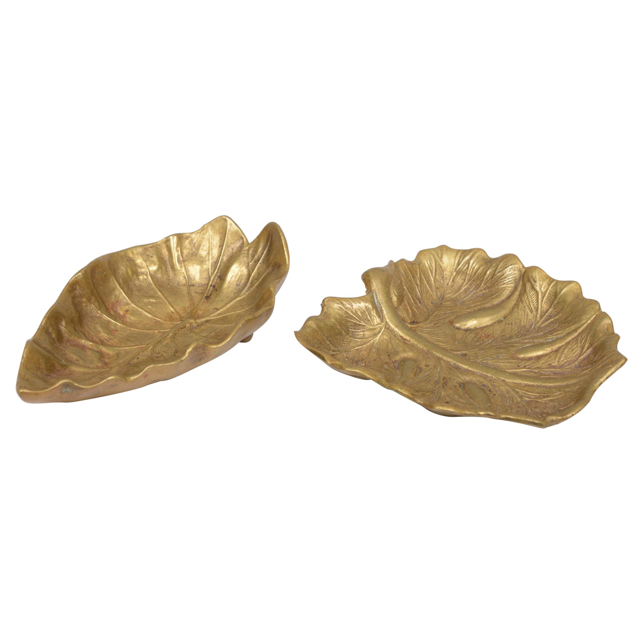Virginia Metalcrafters Imperial Taro and Papaia Leaf Brass Trays